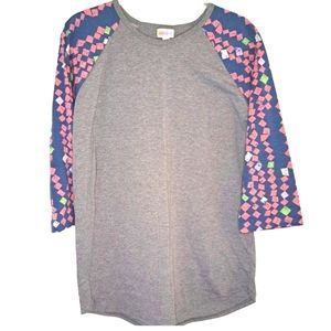 LuLaRoe Randy Gray With Patterned Sleeves Plus Size 2XL
